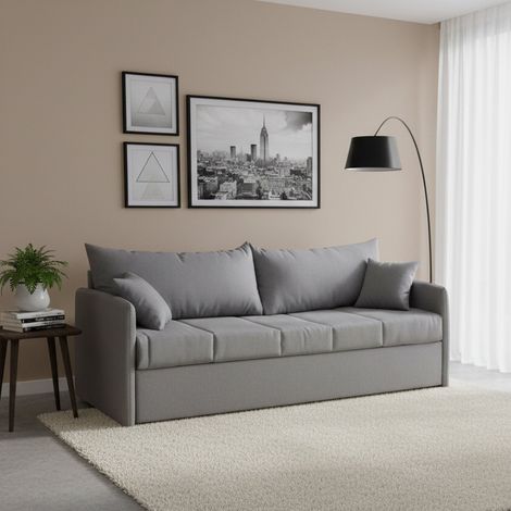 Sofá Cama 3 Plazas Avellana, Desenfundable, Lavable, Hecho en Italia, Cama Extraíble con Colchón, 205x86 cm Gris (1/5)