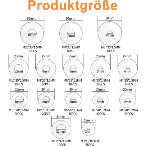 Lot de 230 rondelles plates en acier inoxydable - Avec une boîte de rangement - Écrous en métal - 15 tailles M3/M4/M5/M6/M8/M10/M12 (1/5)