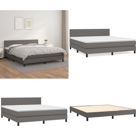 Boxspringbett mit Matratze Grau 160x200 cm Kunstleder - Boxspringbett - Doppelbett - Bettenrahmen - Kunstlederbett - Graues Bett - Home & Living (1/5)