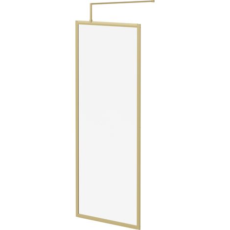 Colore 8mm Clear Glass Brushed Brass 1850mm x 800mm Fully Framed Walk In Shower Screen including Wall Channel and Support Bar (1/5)