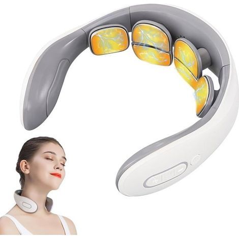 (Grau) Elektrisches Nackenmassagegerät mit Wärmefunktion, 6 Modi, 15 Intensitätsstufen, tragbare Nackenmassage. (1/5)