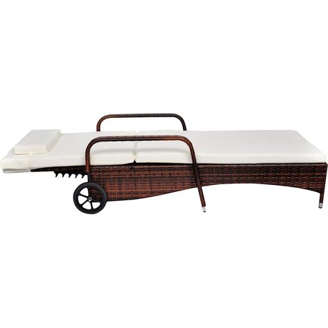Maison Exclusive - Lettino Prendisole con Cuscino e Ruote in Polyrattan Marrone