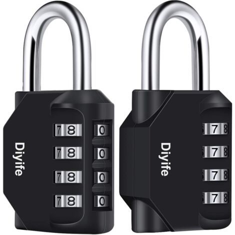 Cadenas à combinaison, [Paquet de 2] Diyife Serrure à combinaison à 4 chiffres, cadenas pour casier de salle de sport scolaire, classeurs, boîte à outils, casier d'employé (noir)