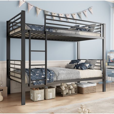 Metall-Etagenbett 90x200 cm Schwarz, beidseitig montierbare Leiter, ohne Matratze – MEUBLIV (1/5)