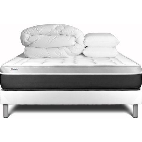 Komplettpaket Bett - Matratze 180x200 cm + Boxspringbett mit Lattenrost (im Set) + 2 Kopfkissen + Bettdecke - Vital Soft