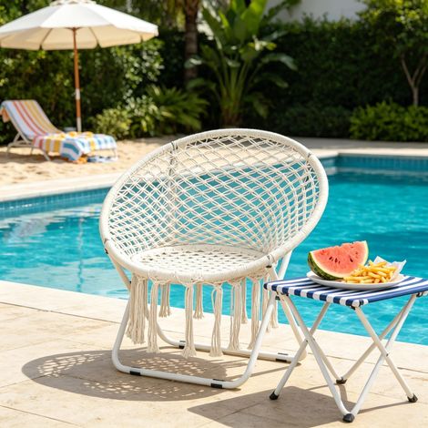 Chaise d’extérieur légère, fauteuil de jardin, fauteuil rond, fauteuil d’appoint pliable, fauteuil avec dossier (uniquement le fauteuil)