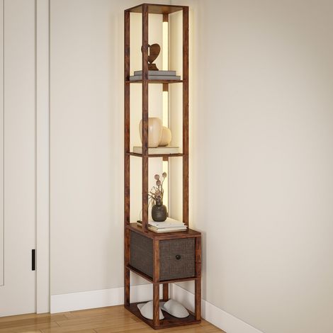 HOMCOM Floor Lamp with Shelves, LED Standing Lamp with Fabric Drawer, Brown (1/5)