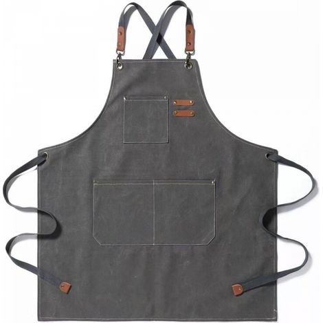 Tablier de cuisine, tablier de jardinage en toile de coton avec grandes poches pour hommes et femmes, bavoir de cuisine, tablier de jardinage durable et réglable - Gris (1/5)
