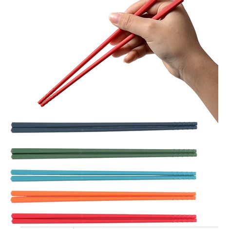 Baguettes chinoises de 24 cm en silicone à âme en acier, disponibles en cinq couleurs - Ensemble tendance de cinq paires de baguettes antidérapantes en silicone (1/5)