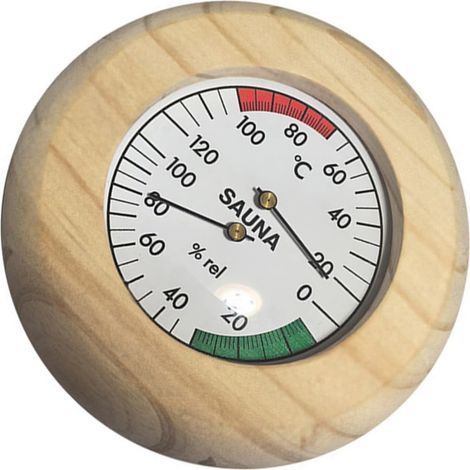 Thermomètre hygromètre en bois avec zone de référence de couleur et couvercle en verre pour sauna, affichage de la température ambiante, de l'humidité et de la température (1/4)