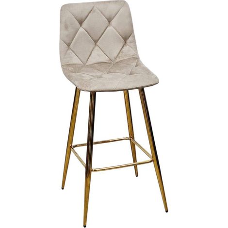 Sgabello Velvet tortora con gambe oro in velluto e polipropilene – h. seduta 75 cm