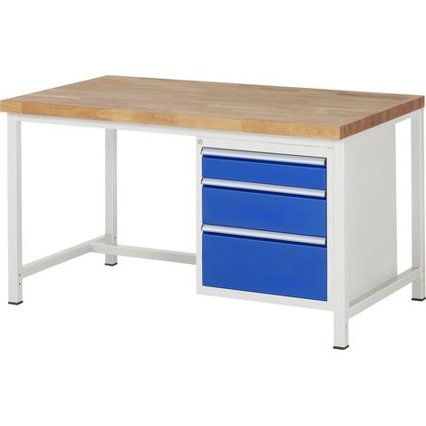Rau Werkbank höhenverstellbar 8159A1, B1500xT900xH840-1040mm, 3x Schublade-TA (1/5)