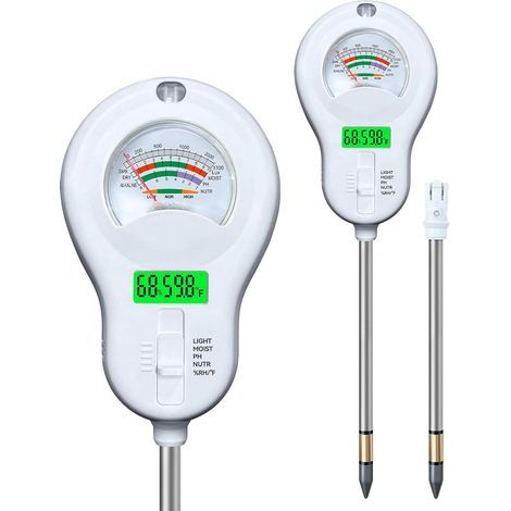 Blanc,Testeur d'humidité du sol multifonction 6 en 1, testeur de température/ph/humidité/ensoleillement/fertilité, kit d'analyse de test de sol pour plantes, fermes, jardins, pelouses, entretien des (1/5)