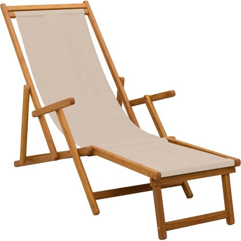 Chaise longue pliante Bois d'eucalyptus massif Beige vidaXL (1/5)