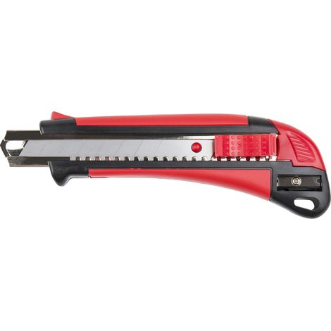 STIER Cutter Messer 18mm breit mit Bleistiftanspitzer zum Schneiden von Karton, Teppich & PVC, Kuttermesser, Klingenmesser, Teppichmesser, Kartonmesser