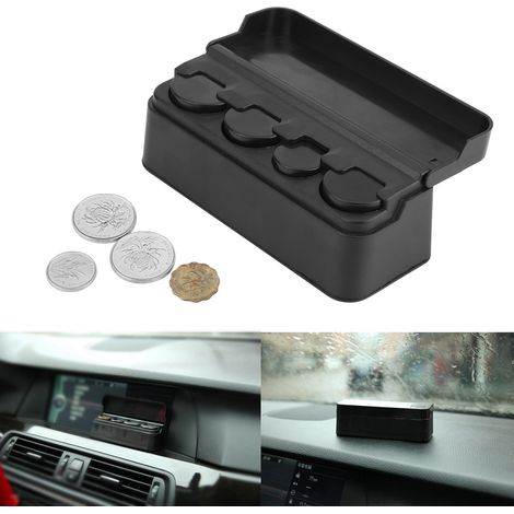 Boîte de rangement universelle pour pièces de monnaie en plastique noir pour intérieur de voiture (1/5)