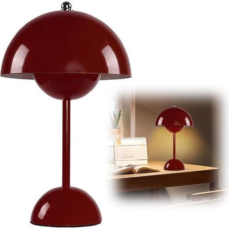 Lampe de table champignon LED sans fil, 3000K-6000K, intensité variable tactile, 3 modes luminosité, lampe de chevet rétro (vin rouge) (1/5)