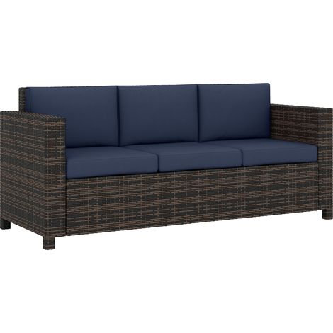 Outsunny Rattan Wicker 3-seater Sofa Chair Patio Furniture, Dark Blue