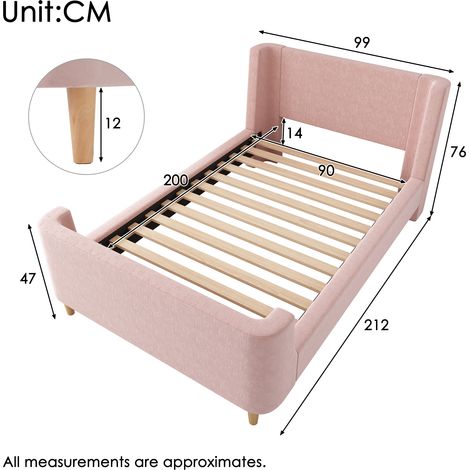 Lit pour enfant en forme de traîneau, motif cosmétique, 90 x 200 cm, pour garçons et filles, rose, en velours, sans matelas (1/5)