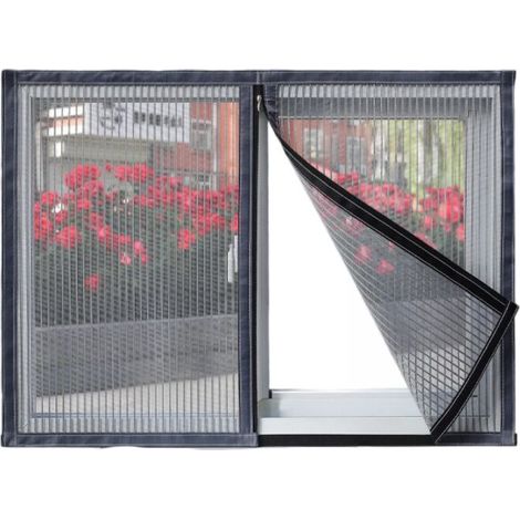 130 x 150 cm Moustiquaire pour fenêtre - Moustiquaire pour chat - Avec ruban adhésif - Facile à installer - Avec fermeture éclair - À découper (1/5)