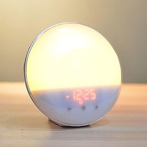 JANMIR-Réveil lumineux avec simulation de lever et de coucher du soleil, veilleuse de chevet, 20 niveaux de luminosité/radio FM/fonction snooze/7 ambiances de couleurs (1/4)