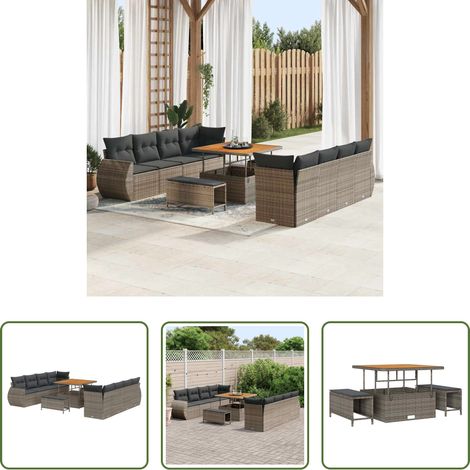 vidaXL Akazienholz - Gartensofa-set mit Kissen mit Speicher 11 pcs Grau Poly-Rattan (1/5)