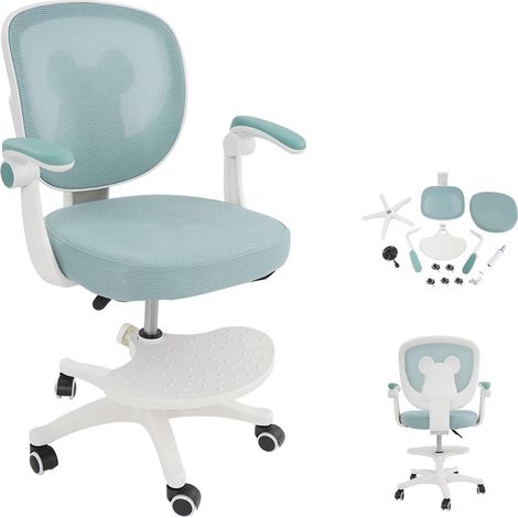 Chaise de bureau pour enfant avec accoudoir pliable (vert clair) Chaise pivotante ergonomique pour enfant avec repose-pieds, réglable en hauteur de 76 à 86 cm, pour filles et garçons (1/5)