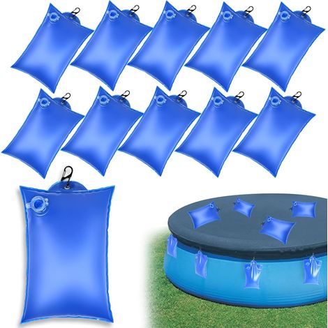 Lot de 20 sacs de lestage suspendus pour couvertures de piscine (avec crochets) — Poids en PVC étanches pour piscines hors-sol — Sacs à eau robustes pour couvertures d'hivernage et spas