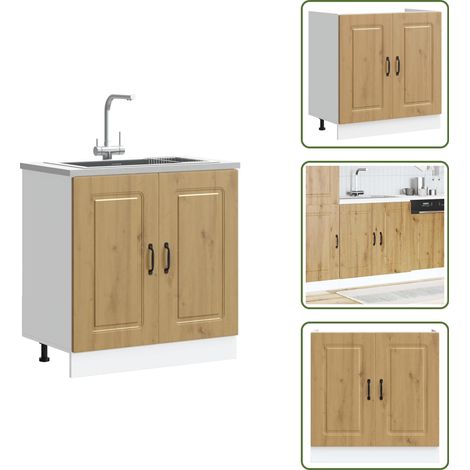 vidaXL Meuble bas pour évier Kalmar chêne artisanal bois ingénierie (1/5)