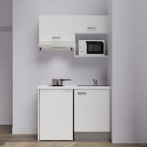Kitchenette K02L-PT - 120 cm avec plan de travail et évier - emplacements frigo, hotte et micro-ondes