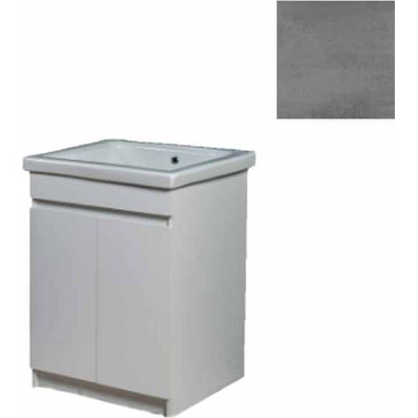 Mobile Lavatoio in Ceramica 2 Ante e Strofinatoio Integrato 60x60x86A cm Grigio Cemento (1/5)