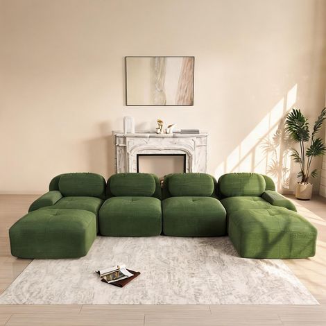 Canapé modulaire en velours côtelé 388 x 178 x 70 cm 6 places (1/5)