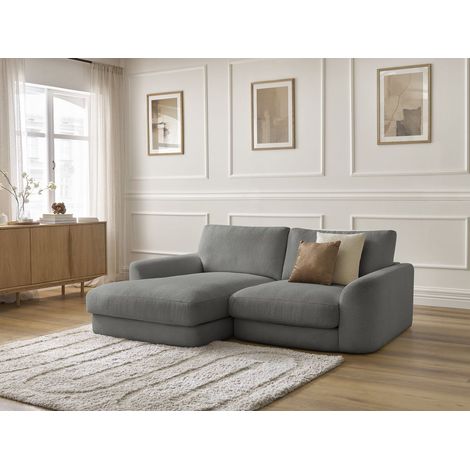 BOBOCHIC - Canapé d'angle fixe LEONORE tissu bouclette Angle gauche  Gris foncé
