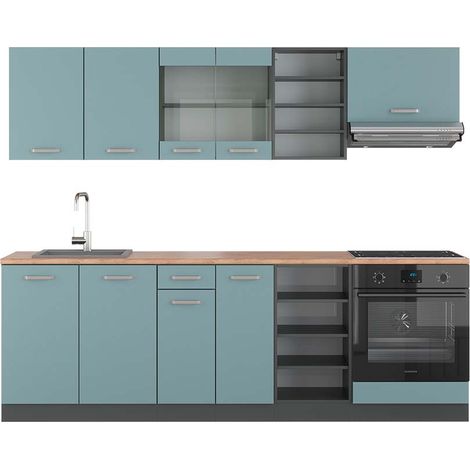 Cuisine R-Line, Bleu-gris/anthracite, 240 cm , PT Chêne, Vicco (1/5)