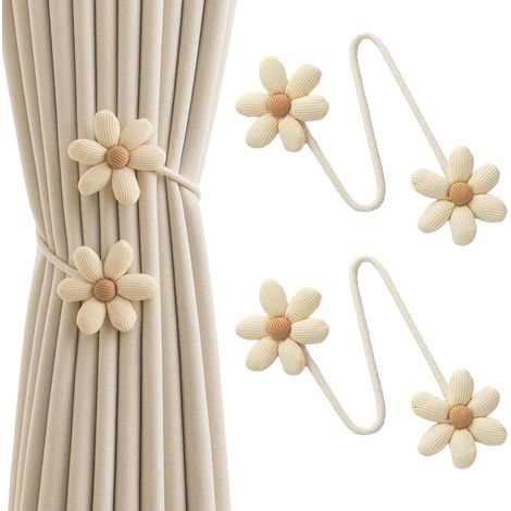 Fermacravatte flessibili per tende, cordoncini per tende floreali, 2 eleganti fermatende fai da te, fermatende decorativi per la camera da letto, beige (1/4)
