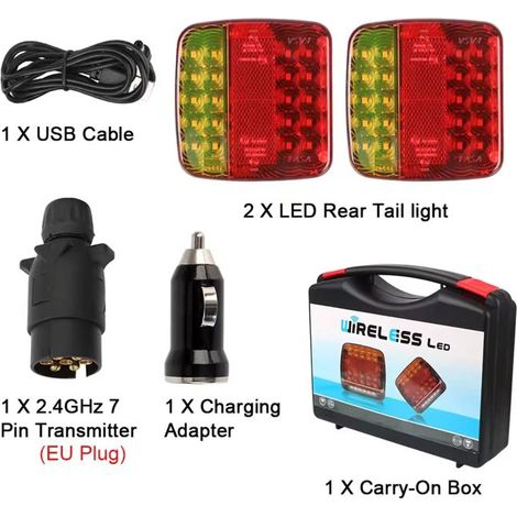 Eclairage arrière Feux Led sans fil WiFi pour remorque, Inclus cablettes Antivol, Fixations Magnétique, Kit plaque feu