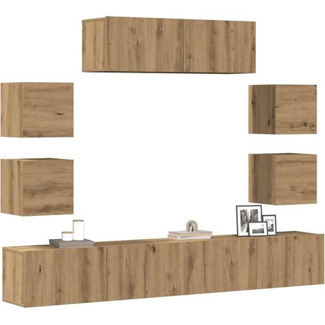 7-tlg. TV-Schrank-Set Wandmontage Artisan-Eiche Holzwerkstoff