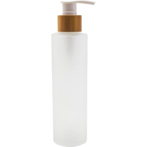 Frasco de vidrio esmerilado de 150 ml con dosificador de bambú, para champú/gel/loción/esencia cosmética.