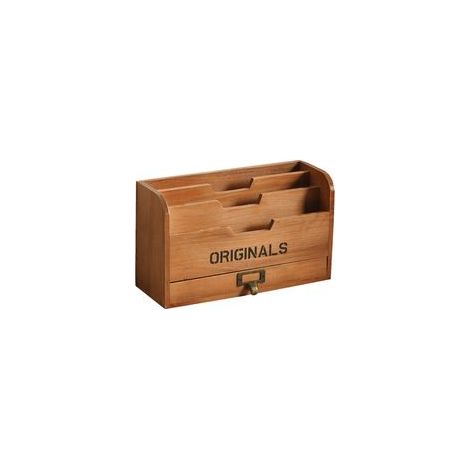 Organisateur de bureau avec tiroir multi-niveaux et support courrier en bois – (1/5)