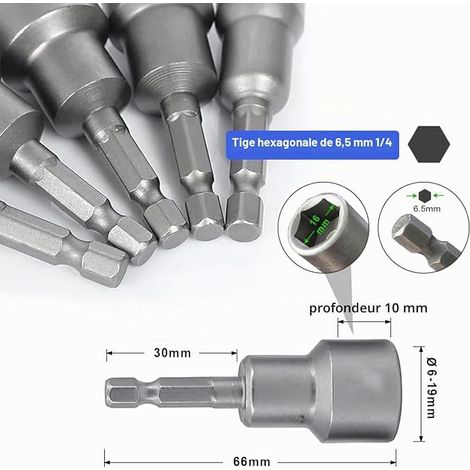 6-19mm Magnetic Hexagon Nut Driver Drill Bit 1/4 Inch Hex Socket Connector for Drills, Nuts and Adapters for Impact Sockets (1/4)