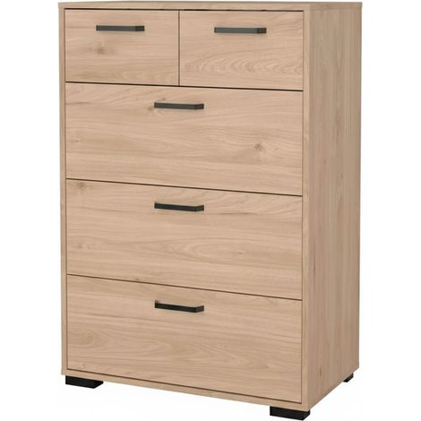 Cassettiera Alta 5 Cassetti Comò Mobile Contenitore Moderno Con Cassetti Scorrevoli A Sfera Per Camera Da Letto Ingresso Soggiorno 70.2 × 39.8 × 82.7 Cm Rovere