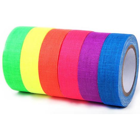 6 Rouleaux Ruban adhésif en tissu néon, 15 mm x 5 m, phosphorescent UV, pour décoration de fête et marquage