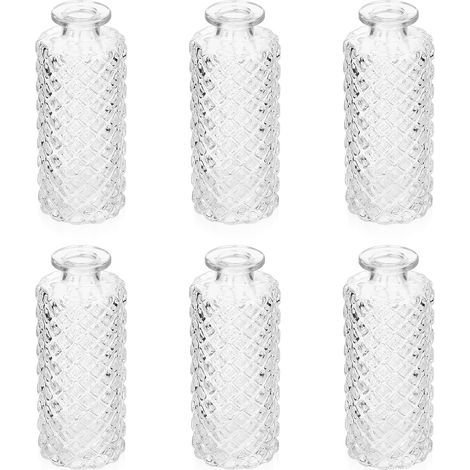 Lot de 6 mini vases en verre transparent de style vintage, parfaits pour la décoration de table ou comme centre de table pour un mariage ou un bouquet. (1/5)
