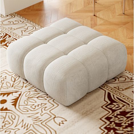 MODFU – Divano in schiuma senza telaio con pouf in tessuto morbido, consegnato compresso e montaggio senza attrezzi – Bianco (1/5)