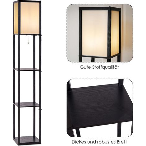 Gain de Place et Rangement Lampadaire Bibliothèque 2 en 1 avec 3 Étagères en MDF et Interrupteur à Tirette E27 (1/5)