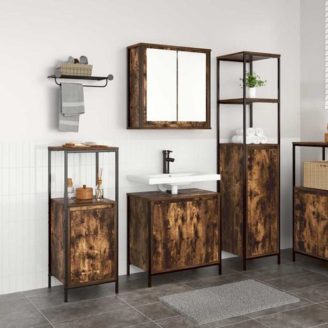 Badezimmermöbel-Set mit Tür 3 pcs Geräucherte Eiche und Schwarz