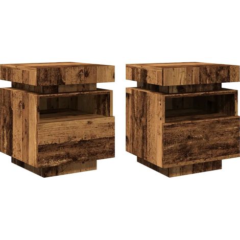 Set di 2 comodini pratici con illuminazione a LED 40 x 39 x 48 cm legno composito finitura effetto legno anticato 020051159