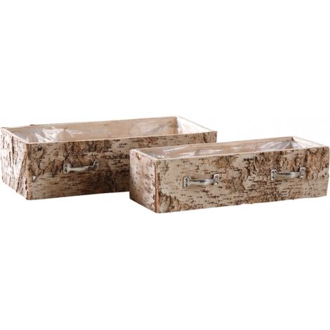 Lot de 2 jardinières en bouleau blanchi (1/2)