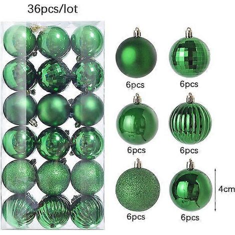 Boules de Noël de 4 cm, 36 pièces, dorées, rouges, vertes et bleues, pour sapin de Noël, décorations de fêtes, pendentifs de Noël, décorations vertes, 36 pièces (1/5)