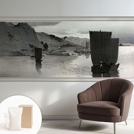 Papier peint intissé mural avec imprimé pour décoration pour salon pour chambre à coucher pour entrée Baie au crépuscule 250x104 cm (1/5)